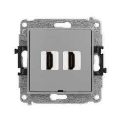 ICON Mechanizm gniazda podwójnego HDMI 2.0, bez pola opisowego szary mat 27IHDMIBO-4