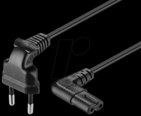 Power cord, Europlug, black, 1.5 m, angled,