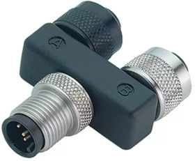 Adapter, 2 x M12 (4 pole, socket) to M12 (5 pole, plug), Y-shape, 79 5207 00 05
