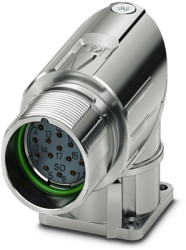 Surface mount socket, M23, 17 pole, crimp connection, standard/ONECLICK quick locking system, angled, 1628497