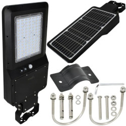 Oprawa, lampa solarna uliczna LED SOLGER 40W 6000lm 4000K IP65 czarna barwa NW biała neutralna czujnik PIR BEMKO