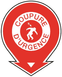 Znak nakazu, PET, Czerwony/biały, Coupure D'Urgence-Tekst Francuski, szt. 1, Tak Etykieta