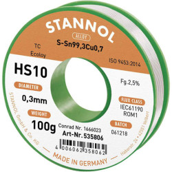 Stannol HS10 593001 Lead-Free Solder Sn99.3Cu0.7 0.3mm 100g Reel