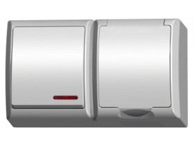 FALA Wyłącznik pojedynczy z podświetleniem + gniazdo pojedyncze wieczko w kolorze wyrobu biały ZH-Ł1SG/00/w OSPEL