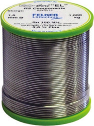 Lut bez ołowiu średnica 1mm Felder Lottechnik 0% Pb temp. topnienia 227°C 1000g 0.7% Cu 99.3% Zn
