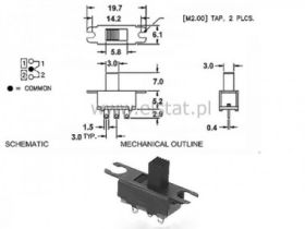 Przełącznik suwakowy 2-poz 1-tory 3p h=7mm