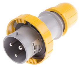 Złącze przemysłowe - zasilające 32A Wtyczka 110 V 2P + E Męski Scame Żółty Montaż na kablu IP67