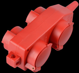 Earthed socket block, 4 gang, red