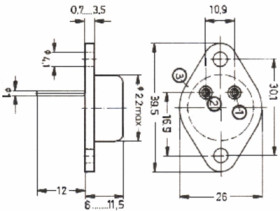Bipolar junction transistor, NPN, 16 A, 100 V, THT, TO-3, BDX67B