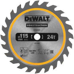 DEWALT DT20420 TCT Construction Circular Saw Blade 115 x 9.5mm x 24T