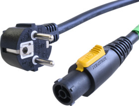 Device connection cable, Europe, plug type E + F, angled on powerCON socket, straight, H07RN-F3G1.5 mm², black, 1 m, NKPF-SR-A-1