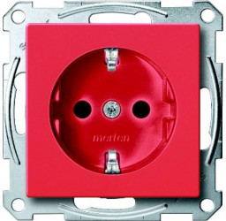 Merten System M Gniazdo pojedyncze SCHUKO z przesłonami czerwony MTN2300-0306