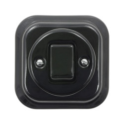 Włącznik światła pojedynczy dwubiegunowy ceramiczny, kwadratowy z ramką, podtynkowy czarny Ceramic Loft