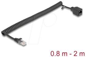90670 RJ45 Coiled Cable plug to jack Cat.5e 0.8 m to 2 m black