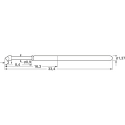 ICT spring contact with probe, waffle, Ø 1.5 mm, travel  6.4 mm, pitch 2.54 mm, L 33.4 mm, 1025/E-C-2.25N-AU-1.5 C
