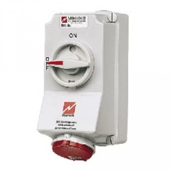 Gniazdo naścienne z rozłącznikiem 16A 7p 6h 400V IP44 z podwójną blokadą mechaniczną MEN5536