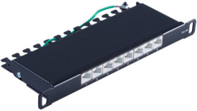 Patch panel, 8 x RJ45, horizontal, 1 row, (W x H x D) 254 x 22 x 100 mm, black, BS08-67050