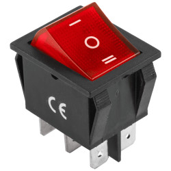 Przełącznik kołyskowy pojedynczy dwukanałowy czerwony (DPDT) z podświetleniem