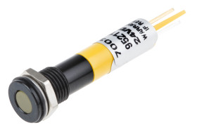 Lampka kontrolna do montażu panelowego 24V dc, Żółta 8mm LED Końcówka lutownicza RS PRO