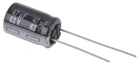 Kondensator 47μF 63V dc Radialny, Otwór przelotowy Panasonic roztaw: 5mm 10 (Dia.) x 16mm