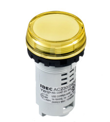 Kontrolka 230/240V ac Żółty Idec średnica wycięcia 22mm Montaż panelowy Śruba