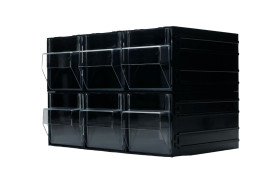 Regał szufladkowy, kolor: Czarny, przezroczysty, materiał: Polistyren, 225mm x 338mm x 225mm, RS PRO