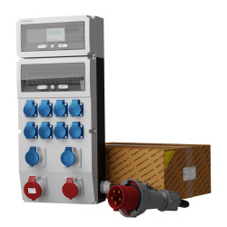 Rozdzielnica budowlana eXT-S/FI 32A 16A kempingowe 2x16A 8x230V + licznik 3 fazowy z kablem SKH Schuko DV-2353-D