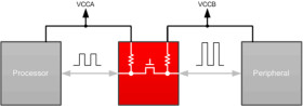 Ultra-low voltage I2C translator with rise time accelerators