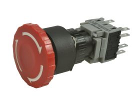Przełącznik; bezpieczeństwa; przyciskowy; LAS1-BY-22TSA/R; ON-OFF+OFF-ON; grzybkowy; odkręcany; 2 tory; czerwony; bez podświetle