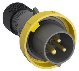 Złącze przemysłowe - zasilające 16A Wtyczka 110 V 2P + E Męski Amphenol Industrial Żółty Montaż na kablu IP67