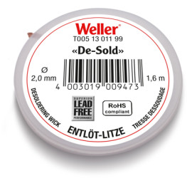Desoldering wick, 2 mm, 1.6 m, Weller T0051301199
