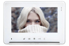 Monitor głośnomówiący, z pamięcią, kolor biały. 7 cali. Obsługa 2 stacji bramowych (lub 1 stacja + 1 kamera CCTV)