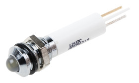 Lampka kontrolna do montażu panelowego 12V dc, biała 8mm LED Chrom Faston, oczko lutownicze RS PRO