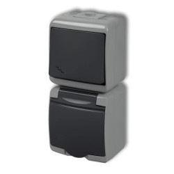 JUNIOR Łącznik schodowy z gniazdem hermetycznym (klapka grafitowa) popielaty / grafitowy 30WGHP-3