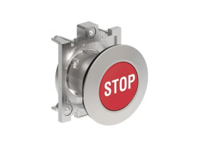 Metalowy przycisk płaski fi30mm kryty samoczynny powrót z symbolem STOP Czerwony LPFB1134