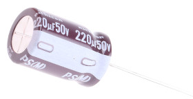 Kondensator 220μF 50V dc Radialny, Otwór przelotowy Nichicon roztaw: 5mm 10 (Dia.) x 16mm
