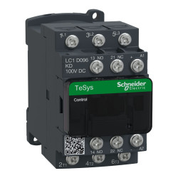 Stycznik LC1D 100V dc Schneider Electric styki: 3-biegunowy 5.5 kW 9 A 1 NO/1 NC 100V Pierścień LC1D096KD