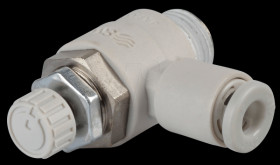 One-way throttle valve, angled, R1/8 &lt;&gt; 4 mm