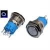 Przełącznik okrągły wandaloodporny bistabilny ON-OFF PBS-34A metalowy 22mm (19mm) podświetlany ring niebieski styki NO-NC