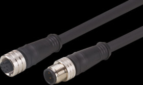 Sensor actuator cable, M12 cable plug, straight, A to M12 cable socket, straight, A, 3 pole/8 pole, 0.3 m, PUR, black, E12432