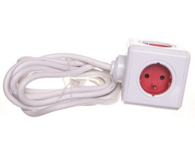 Rozgałęźnik Power Cube z 5-krotnym gniazdem E/FR 3,0m czerwony 2304/FREXPC