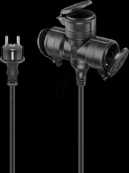 65437 Outdoor extension cable, extension, 3-way, 5 m, black