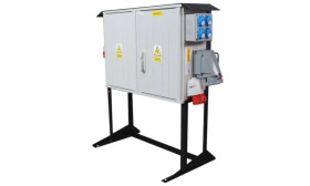 Rozdzielnica budowlana ERB250AC2L na stojaku, IP54, gniazda: 1x CEE 63A, 4x CEE 32A, 8X GS 230V, RBK00, licznik energii