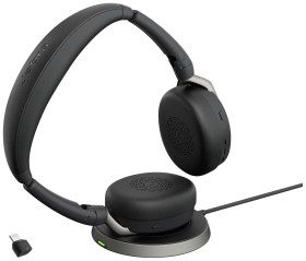 Jabra Evolve2 65 Flex Link380c MS + Ladepad Słuchawki nauszne Bluetooth stereo czarny Wyciszanie hałasów zestaw słuchawk