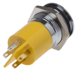 Lampka kontrolna do montażu panelowego 12V, Żółta 22mm LED Chrom Końcówka lutownicza RS PRO