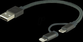 160GPCB03C1 Sync- &amp; Ladekabel, USB-A -&gt; micro-USB &amp; Lightning, Grau Nylon, 0