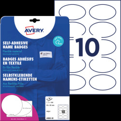J4882-20 Name badges, film, oval, 85 x 50 mm, 200 pieces, white