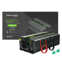 Qoltec Przetwornica napięcia Monolith 600W 1200W 12V na 230V Czysty Sinus