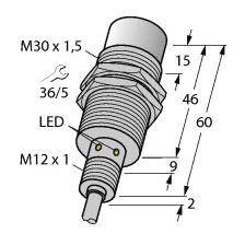 Turck Czujnik indukcyjny nie podtynkowy NPN, zamknięty NI30U-EM30WD-AN6X