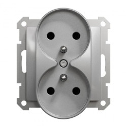 Gniazdo 2x2P+PE z przesł do systemu ramkowego (do ramek Sedna Design), srebrne alum, Sedna Design SDD113275